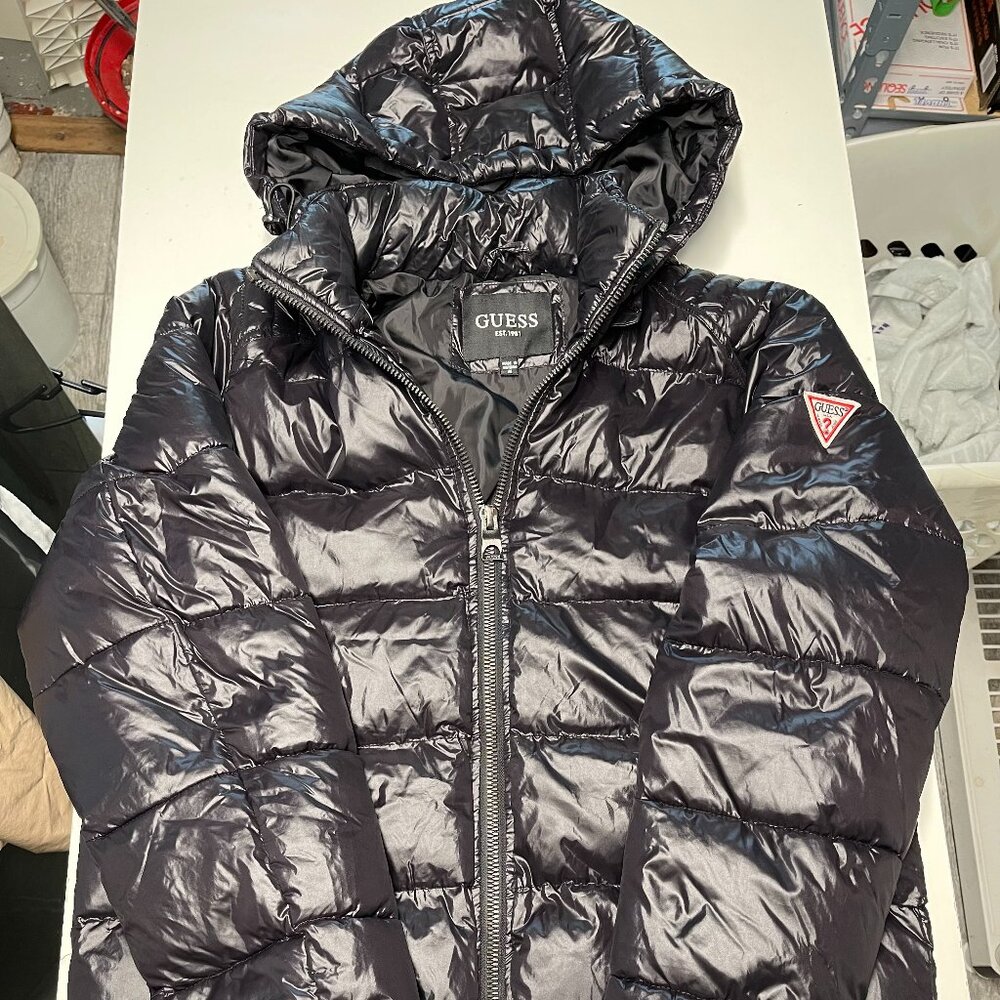 GUESS Mens Hooded Black Puffer Coat Sz M